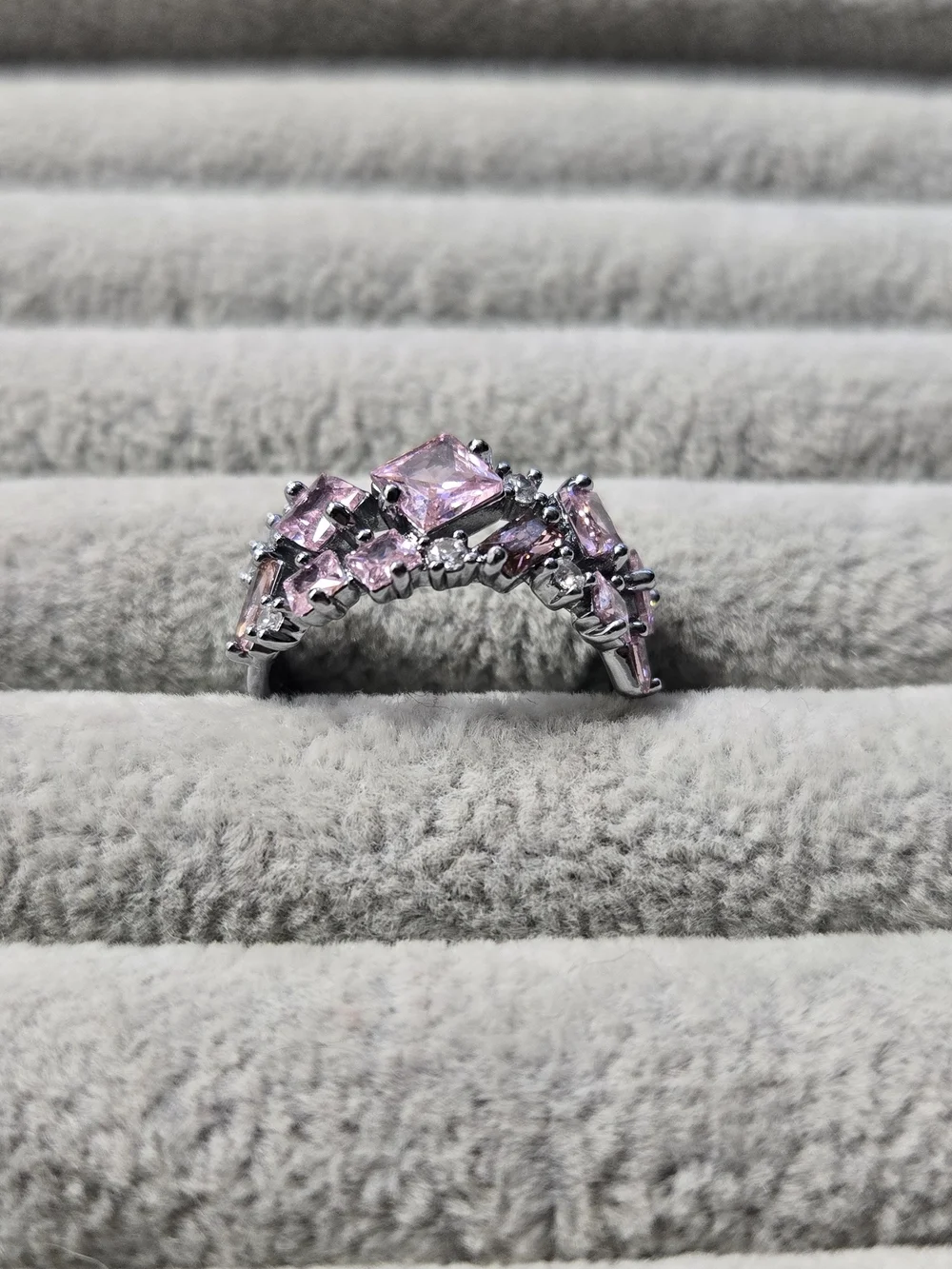 Size 8 Rose Quartz Rhodium Plated Eternity Bomb Party Ring
